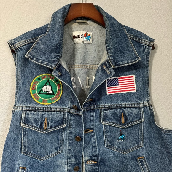 Imus Sleeveless Blue United States Flag Patched Button Down Denim Jacket Size XL - Picture 7 of 14